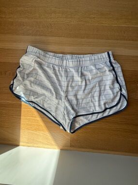 Striped White and Navy Women’s Athletic Shorts